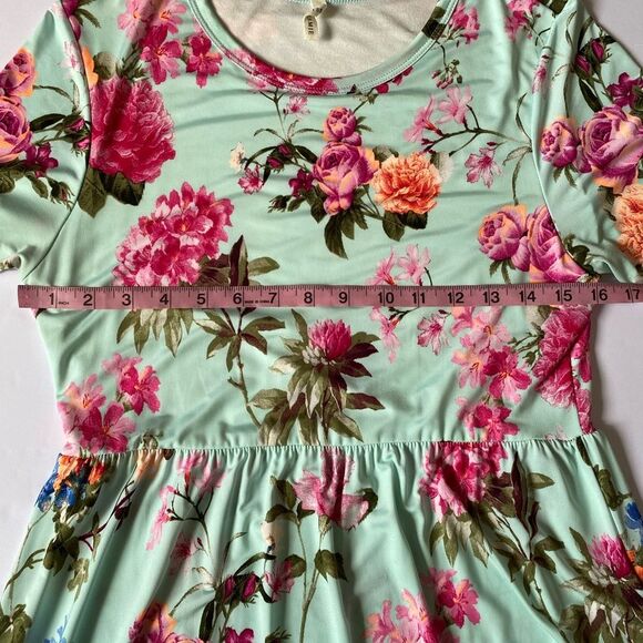 Bellamie Floral Maxi Dress Aqua Pink w/ Pockets Size L - Picture 8 of 12